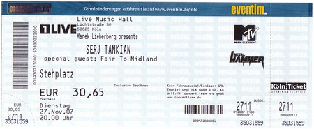 Eintrittskarte für Serj Tankin